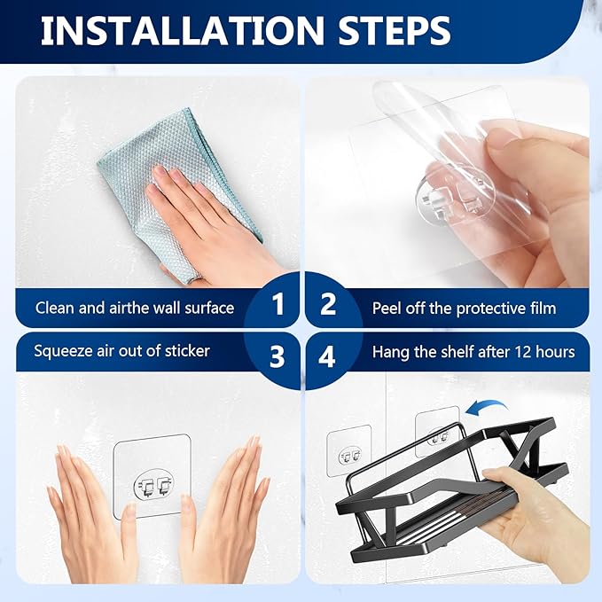 14-Pack Shower Caddy Adhesive Single Hooks for Replacement, Shower Holder Organizer Self Adhesive Wall Hooks for Bathroom Corner Shelf Basket Soap Dish