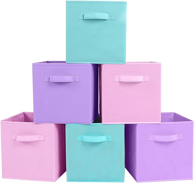 ShellKingdom Storage Bins, Foldable Fabric Storage Cubes And Cloth Storage Organizer Drawer For Closet And Toys Storage, 6 Pack (Lavender+Light Blue+Pink)