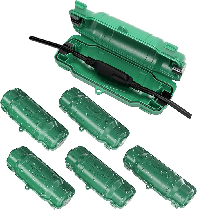 6 Pack Outdoor Extension Cord Safety Cover with Waterproof Seal IP54 Water-Resistant, Weatherproof Electrical Connection Box with 2 Latches, Plug, Socket, Holiday Decoration Light,Green