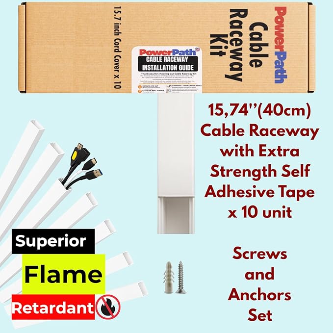 Cable Management kit | TV Cable Hider Wall Kit | 157" Total Length | Large Cord Cover | Home Office Essentials | Paintable Wall Cable Management System for Mounted TV, Home Office |