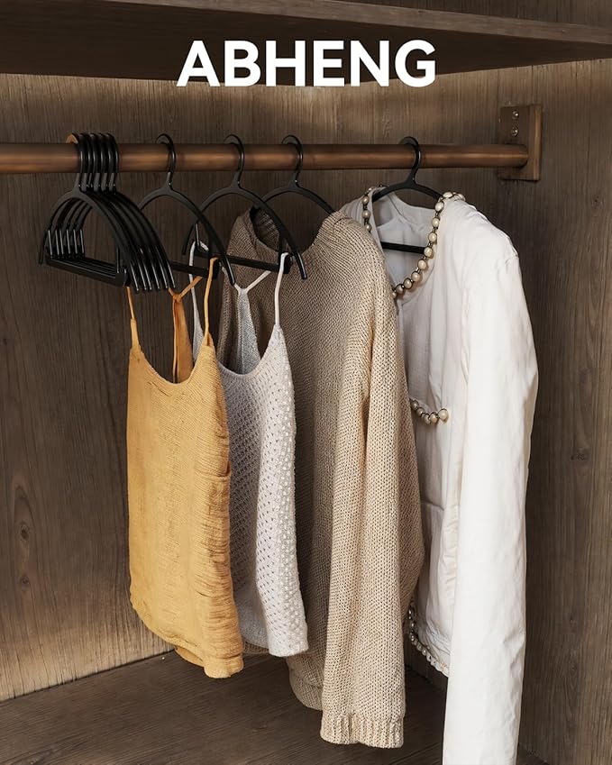 ABHENG 80 Pack Clothes Hangers, Non Slip Heavy Duty Plastic Hangers, Space Saving All-in-One Garment Hangers for Dresses Suits Jeans Knits, Hold Up to 11 LB Dry & Wet, 16.4" x 8.3", Black, UAPY0880B
