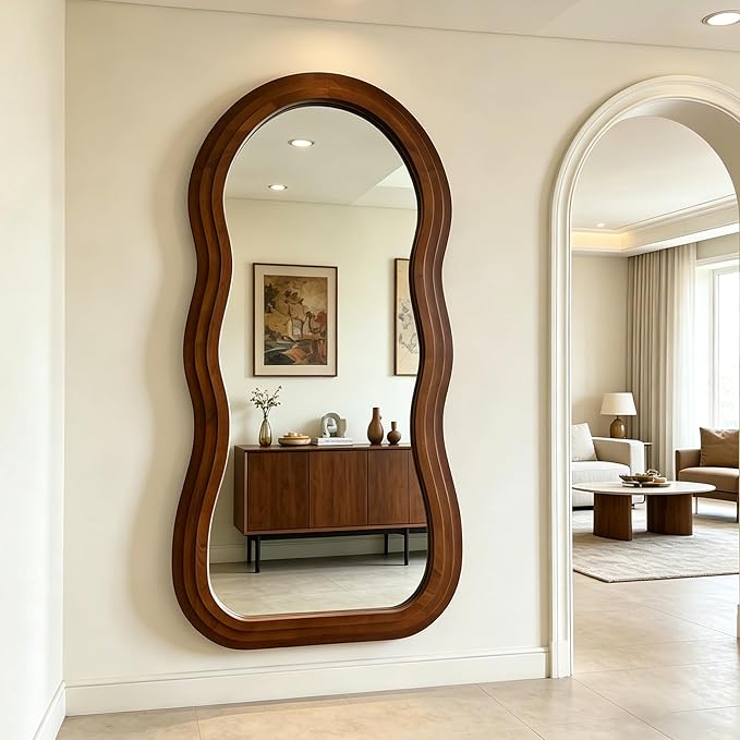 Wavy Full Length Mirror, 71"x33.5" Oversized Organic Floor Mirrors with Triple-Layer Solid Wood Frame, Irregular Full Body Mirror for Living Room Entryway Hallway Cloakroom, Leaning/Hanging