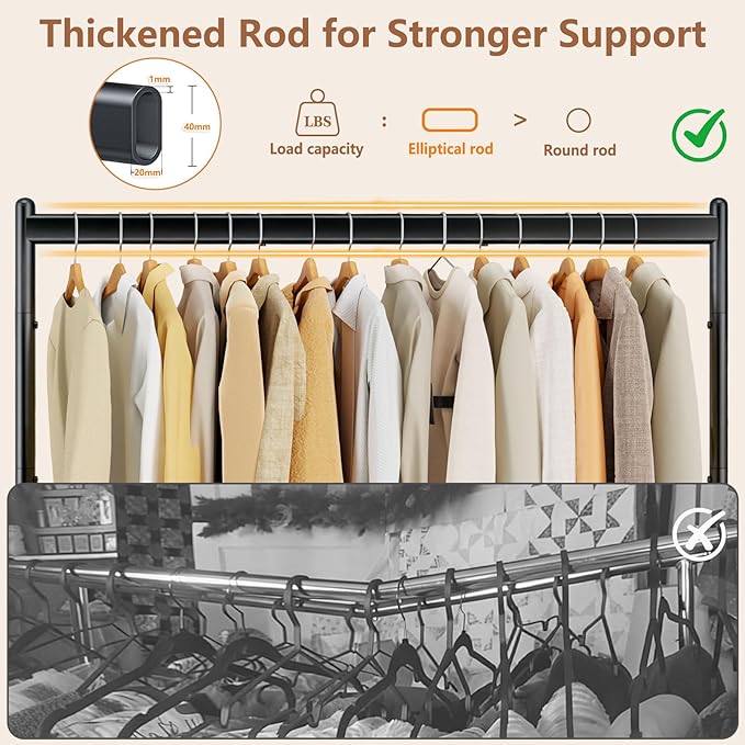 Wiracks Clothes Rack Clothing Rack with Wheels Rolling Clothing Rack for Hanging Clothes Garment Rack Loads 300 LBS for Bedroom, Laundry Room, Retail Store (Black)