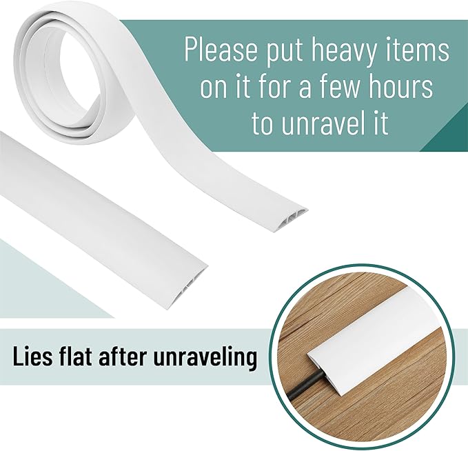 Bates- Floor Cord Cover, 30ft, Cable Cavity 0.6" (W) x 0.31" (H), Heavy Duty Wire Protector, PVC Extension Cords Hider, Protect Cords, Prevent Cable Trips, Cord Hider for Office, Home, Outdoor
