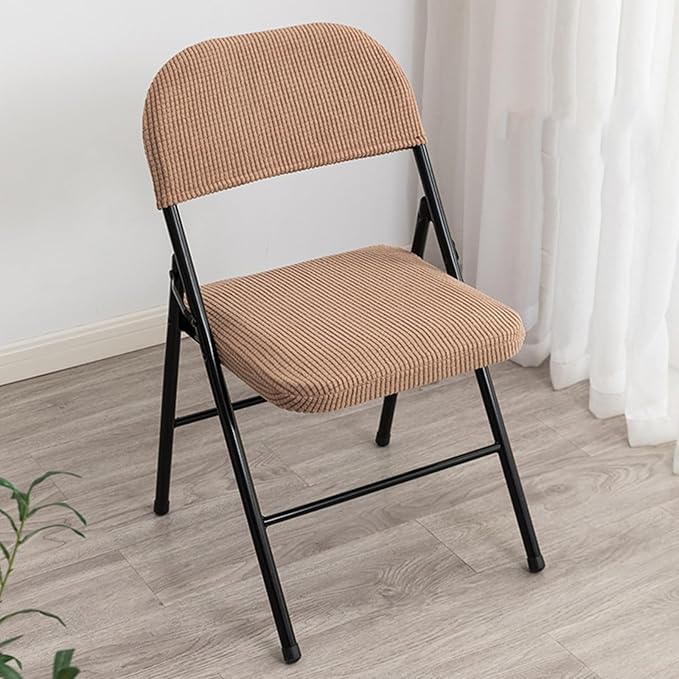 Dust-Proof Folding Chair Covers 2 Piece Set Backrest & Seat Cushion Cover for Office Meeting，Household，Computer，Party (Khaki, One Size)
