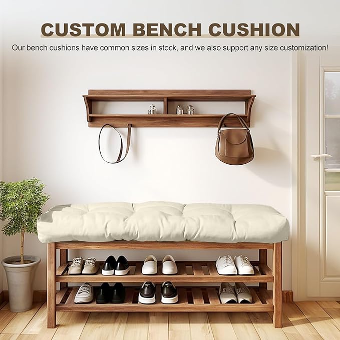 Bench Cushion 48 inches,Indoor/Outdoor Non-Slip Tufted Cushions, Premium Waterproof Linen, Soft Piano Sofa Cushions, Entryway Storage, Bay Window, High-Density Memory Foam(Light Beige-48x16x4in)