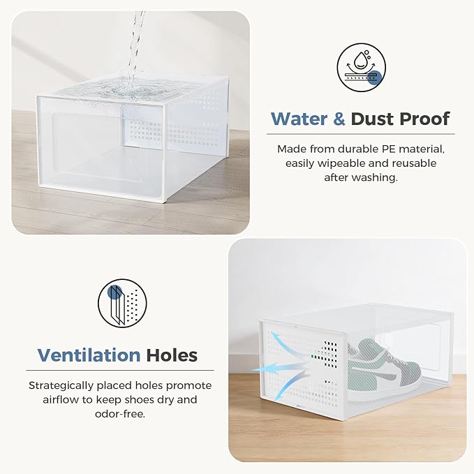OLIXIS Shoe Storage Boxes, 12-Pack Clear Stackable Shoe Organizers with Lids, Sneaker Display and Storage Containers for Closet, Under Bed, Entryway, White