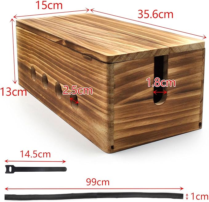 Large Cable Management Box, Wood Cord Hider Box & Organizer for Power Strip Hider Cable Storage for Office, TV Wires, Desk Cord Organizer, 14" x 5.9" x 5.1", Vintage Walnut (Vintage Walnut-lid)