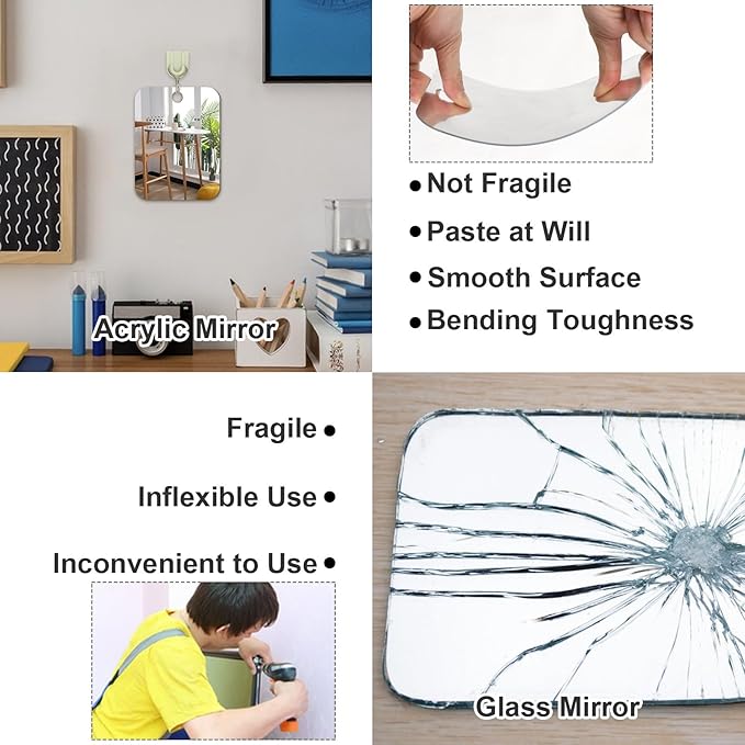 JUNEBRUSHS 2 Pack Medium Mirror for Shaving (6 × 8 inch) Fogless Shatterproof Mirror for Wall Hanging Bathroom Handheld Makeup Mirror for Men Portable Travel Camping Mirrors