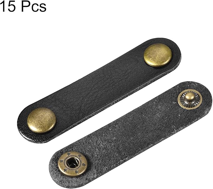 MECCANIXITY Pack of 15 Leather Cable Straps Cord Organizer 63x16mm Portable Cable Leather Clips Black Earphone Cord Management for Cable, Wire