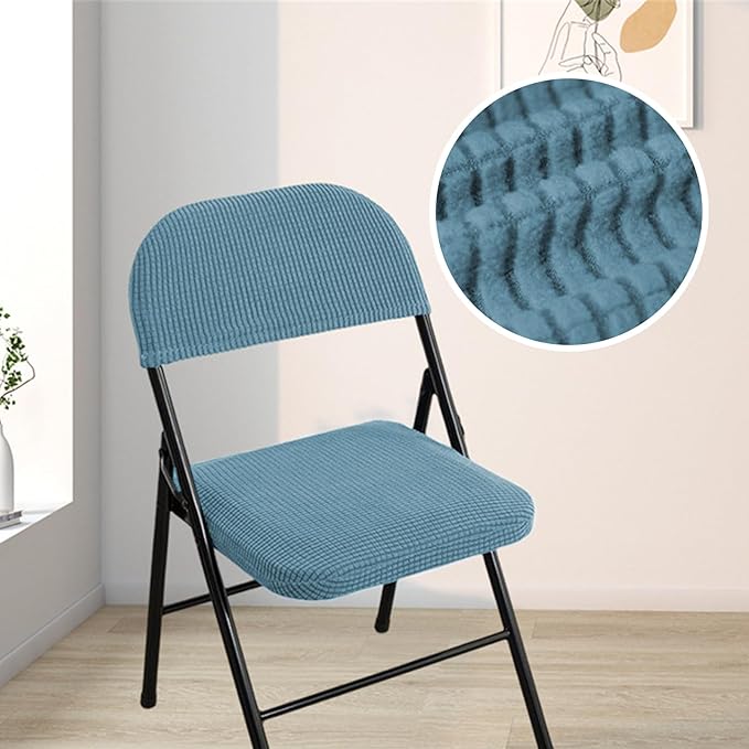 Dust-Proof Folding Chair Covers 2 Piece Set Backrest & Seat Cushion Cover for Office Meeting，Household，Computer，Party (Sky Blue, One Size)