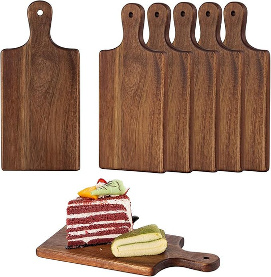 6 Pcs Personalized Acacia Cutting Boards with Handle, Wood Chopping Serving Board Set Bulk, DIY Engraving Gifts for Women Couples Wedding Anniversary Charcuterie Cheese Meat Pizza Bread Vegetables