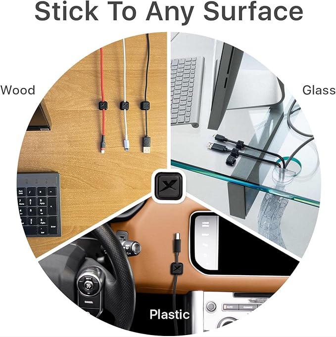 Magnetic Cable Holders X-Protector 6 PCS - Premium Cable Clips - Self-Adhesive Cable Holder for Car - Cord Organizer for Desk - Cable Organizer - Black Wire Organizer - Cord Management for Wires!
