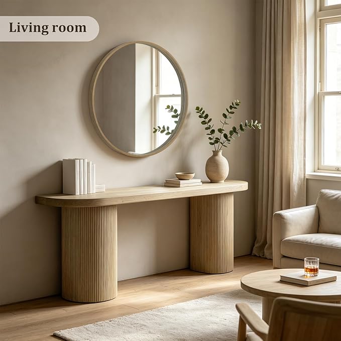 HOMECOOKIN Round Wood Mirror 36 inch Circle Mirror, Rustic Farmhouse Wooden Framed Natural Decorative Wall Decor, Vanity Wall Mirror for Bathroom, Bedroom, Entryway, Living Room (Honey)