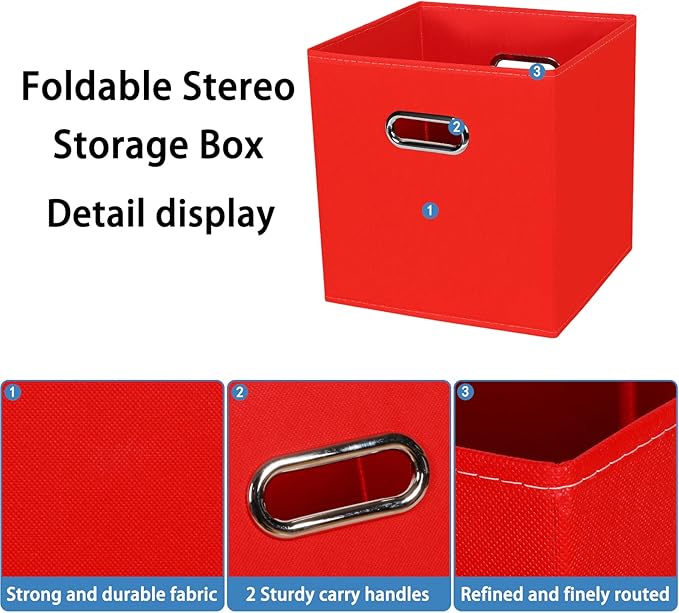 STOREONE 13 Inch Cube Organizer Bins ,Black Fabric Storage Bins，Foldable Storage Bins Basket with Dual Handles Fabric Organizer Bins and Storage Box，Set of 6,Red