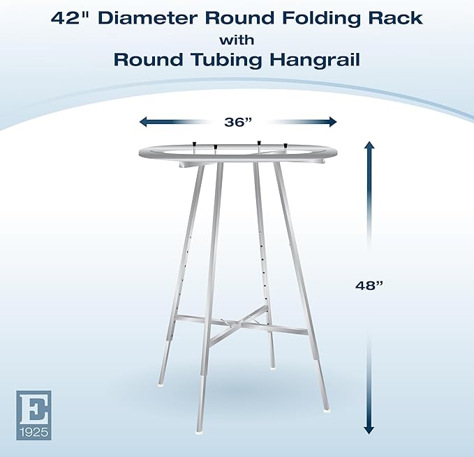 Econoco 36-Inch Folding Round Garment Rack, Adjustable 48–66″ Height Retail Display, Chrome Finish