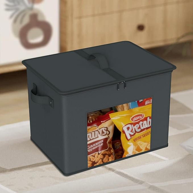 Zilink Fabric Organizer Bins with Lids 4-Pack Collapsible Stackable Storage Bins with Zipper & Clear Window Closet Organizer Storage Bins for Home, Office, Bedroom (Dark Grey,17" x 12" x 12")