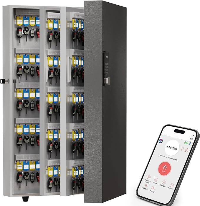 360-Key Smart Key Lock Box, Wall-Mount Key Cabinet with Key Management App(Track Key Borrow/Return), Keypad, Bluetooth & WiFi Unlock (Sold Separately) for Commercial, School, Rental, Office