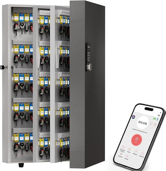360-Key Smart Key Lock Box, Wall-Mount Key Cabinet with Key Management App(Track Key Borrow/Return), Keypad, Bluetooth & WiFi Unlock (Sold Separately) for Commercial, School, Rental, Office