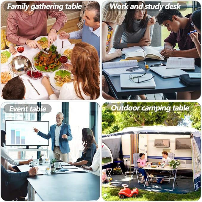 BestOffice Outdoor 6 FT Folding Camping Table Plastic Table Portable Square Height Dining Table Perfect for Picnics, Parties, Party and Camping, White