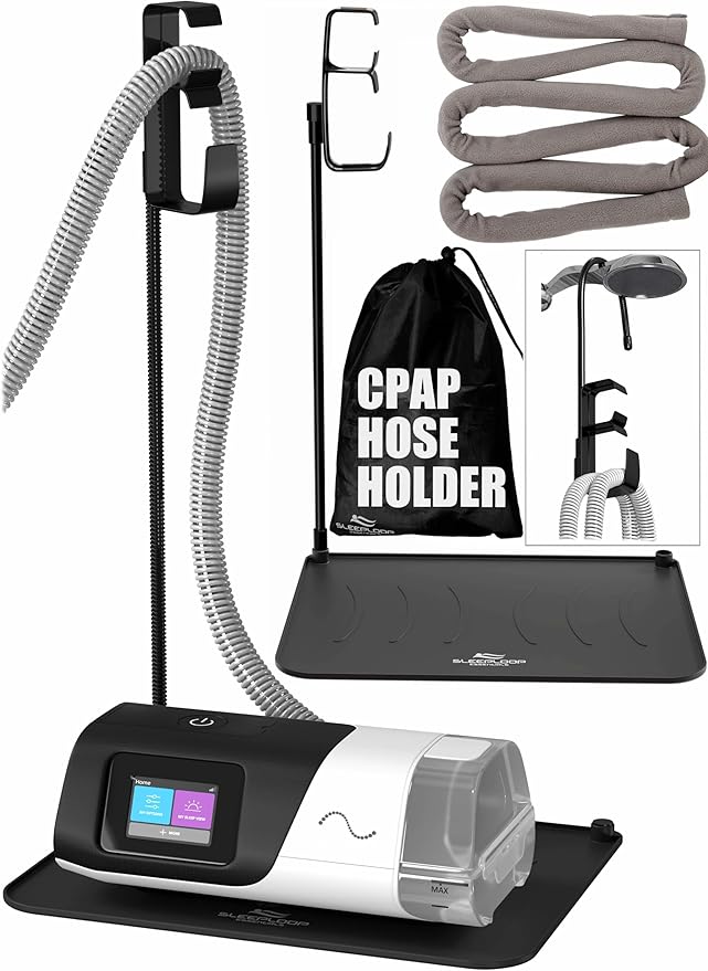 CPAP Protector Mat & CPAP Hose Holder – Insulate Hose Cover - Bedside CPAP Accessories Organizer with Hook for Mask & Tubing, Keeps Your Setup Neat, Tidy & Ready Every Night (Extra Tall)
