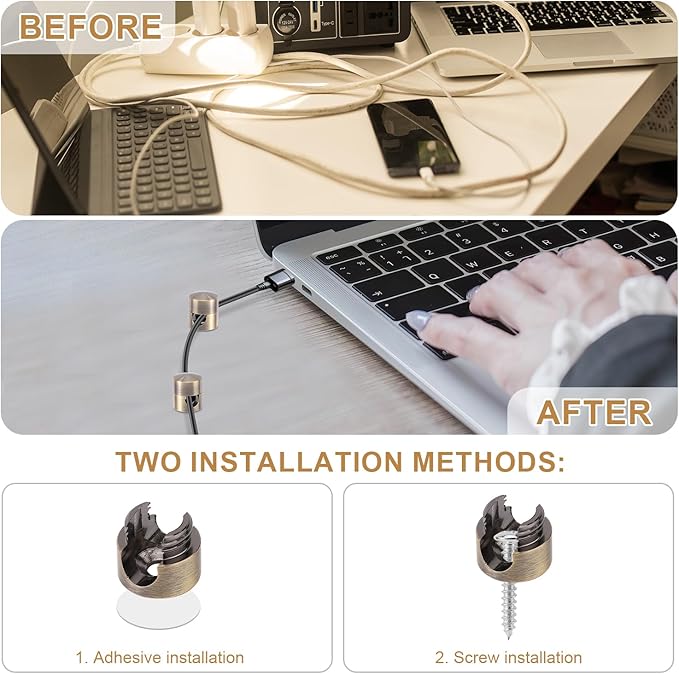 3pcs Cable Anchors for Desk, Phone Charger Cord Holders Metal Adhesive Cable Management Clips Aluminum Wire Organizer for Office Home Desktop Wall Nightstand (Bronze)