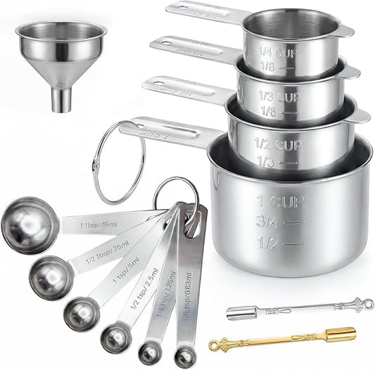 13PCS Measuring Cups and Spoons Set, Premium Heavy Duty Steel Measuring Spoons Cups Set with Metric and US Measurements, Set for Measuring Dry and Liquid Ingredients
