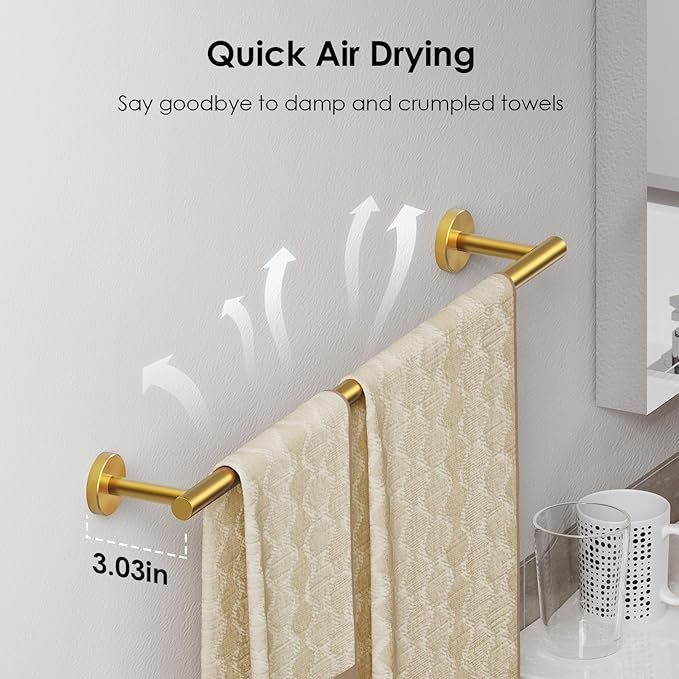 FORIOUS Towel Bar Wall Mounted, Stainless Steel Towel Racks for Bathroom, Includes Wall Mounting Hardware (Brushed Gold, 14 Inch)