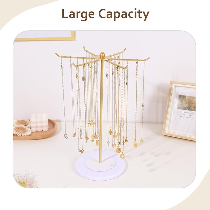 OAOLEER Necklace Holder Display, Rotating Jewelry Stand Gold Metal Necklace Organizer Hanging Jewelry Display for Vendors Bracelet Keychain Storage for Women,Girls