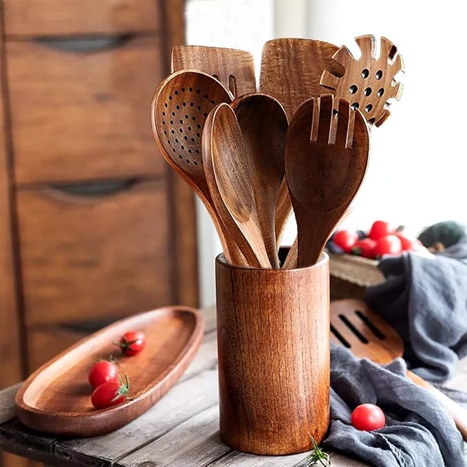Wooden Spoons for Cooking,10 Pack Wooden Utensils for Cooking Wooden Cooking Utensils Wooden Kitchen Utensils Set Natural Teak Wooden Spatulas for Cooking