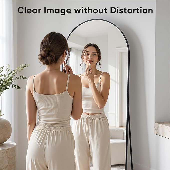 Full Length Mirror, 58"x21" Arched Floor Mirror Freestanding, Floor Standing Full Body Mirror with Stand for Bedroom, Hanging Mounted for Living Room Cloakroom, Black