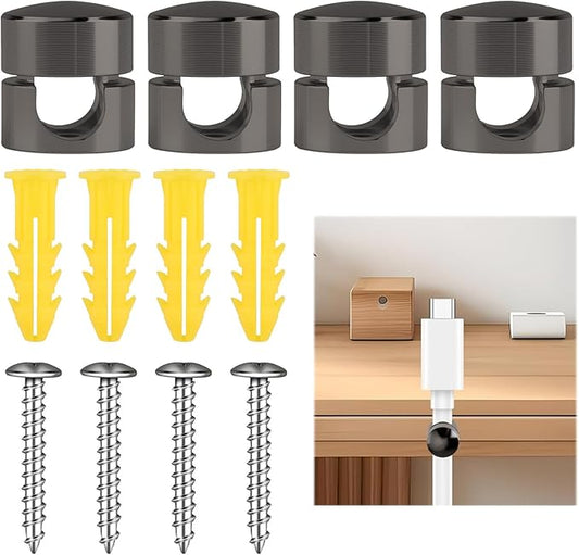 4Pcs Cord Holder for Nightstand, Phone Charger Cords Holders Adhesive Metal Cable Organizer, Wire Management Aluminum Clips Adjustable Cable Anchor Holders for Office (Black 4pcs)