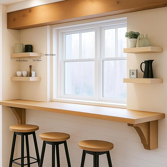 Oak Floating Shelves for Wall, Set of 4 Rustic Wood Shelves Over Toilet for Bathroom, Bedroom, Kitchen & Living Room Decor Display, for Plants, Towels & Books, 12"x7"x1.5"