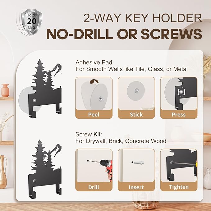 GPANDAG 2 Pack Key Holder Wall Mount with 14 Key Hooks, 12"x5.7" 20LB Metal Key Hangers for Kitchen/Living Room/Entryway/Apartment | Key Rack Hold Coat/Leash/Christmas/Home Decor | Dual Mount,Mountain