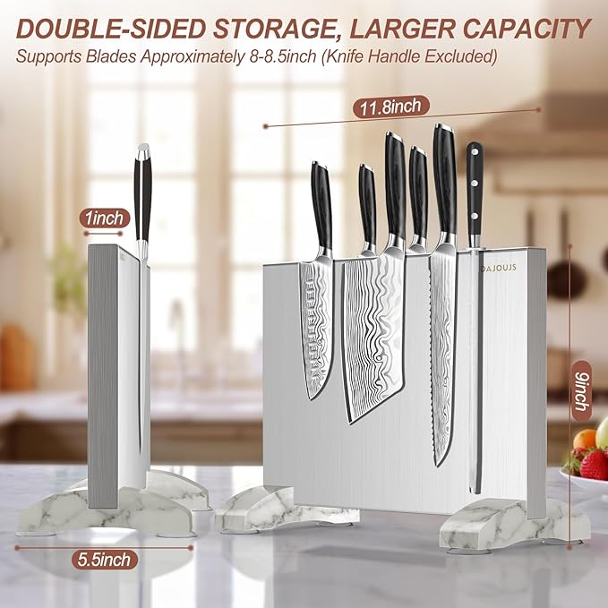 Nanbone Magnetic Knife Block, Magnetic Kitchen Knife Holder Stand with Strong Magnet Strip for Kitchen Counter, Stainless Steel Double-Sided Universal Knife Storage Rack Organizer Without Knives