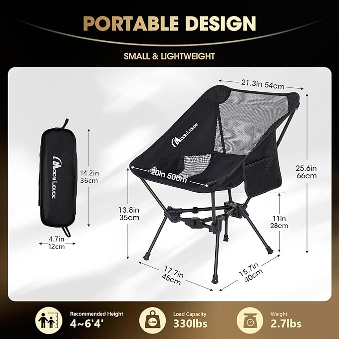 MOON LENCE Portable Camping Chair Lightweight Foldable Chair - The 4th Generation Portable Folding Chair - Compact, Ultralight Folding Chairs for Hiking Mountaineering Beach