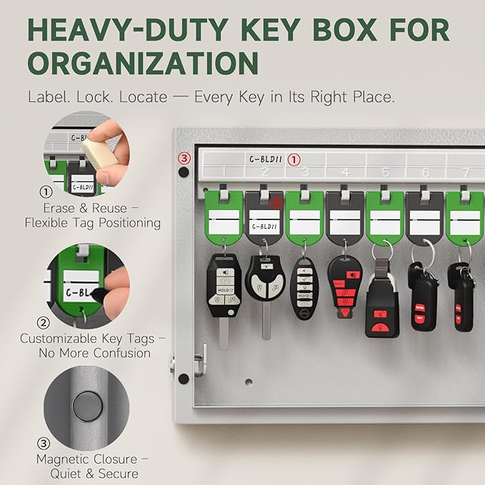 16 Key Lock Box, Smart Key Cabinet with Key Management System (Track Key Borrow/Return), use App, Dynamic/Static Code, Bluetooth, WiFi Unlock (Sold Separately), Key Organizer for Home, Small Office