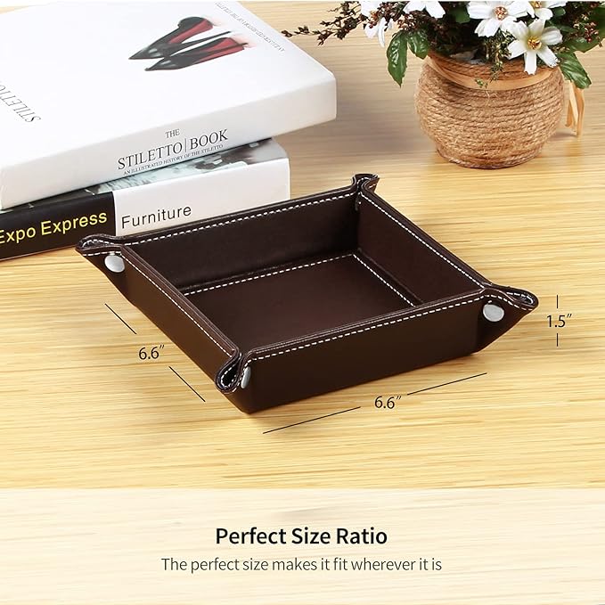 YAPISHI Valet Tray Leather Catchall Jewelry Tray Dice Box Bedside Tray Key Phone Coin Change Watches and Candy Holder Sundries Entryway Tray