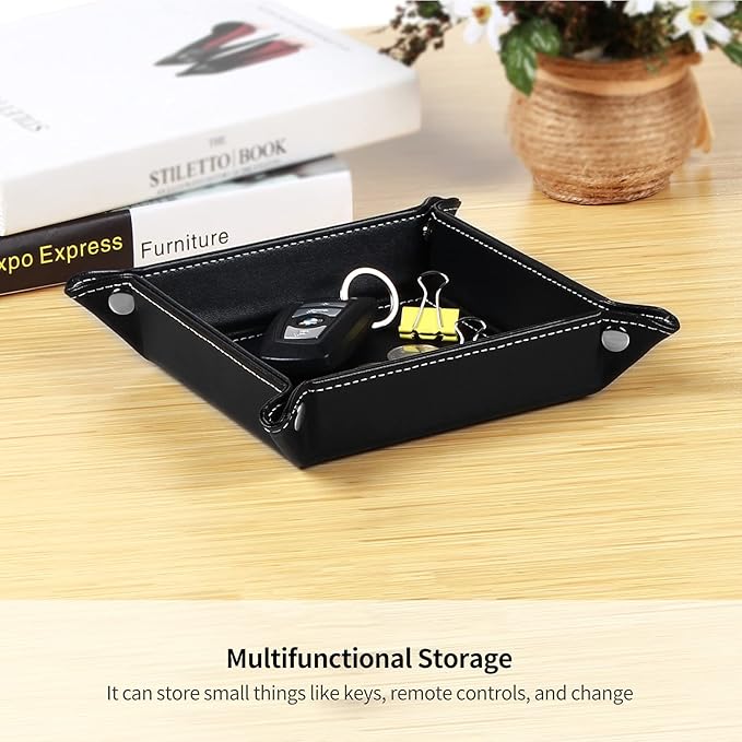 YAPISHI Key Dish Bowl for Entryway, Catchall Holder Bedside Table Valet Tray for Men's Pocket Stuff, PU Leather Nightstand Organizer for Dice/Coins/Wallet/Watch/Rings/Sunglasses, Dresser/Coffee Table