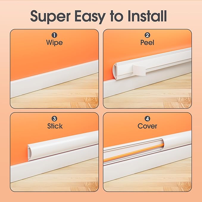 Cord Hider Kit, 56.7in Cord Covers for 2-3 Wires on Wall, Paintable Cable Hider Wire Covers for Cords on Wall, Cable Cover Raceway Cord Hider for Walls Mount Tv, W1.57 H0.59in, White