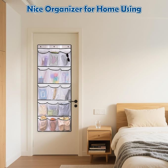Over The Door Cruise Ship Organizer - Cruise Ship Magnetic Door Organizer with 15 Size-Graded Pockets, Hanging Magnetic Cruise Storage Shoe Rack for Cabin, 2026 Cruise Essential, 9 Hooks(White)