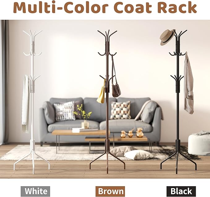 Coat Rack Freestanding Coat Tree Standing Coat and Hat Hanger Jacket Organizer Rack Metal,18.3" L x 18.3" W x 71.5" H, Brown