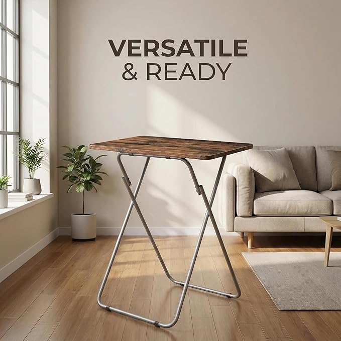 Tv Trays Folding Tv Table, Dinner Table for Eating with Sturdy Metal Frame, Small Foldable Snack Trays Table for Living Room, Couch,Sofa, Bed, No Assembly Required (Yellow Brown 2-Piece Set)
