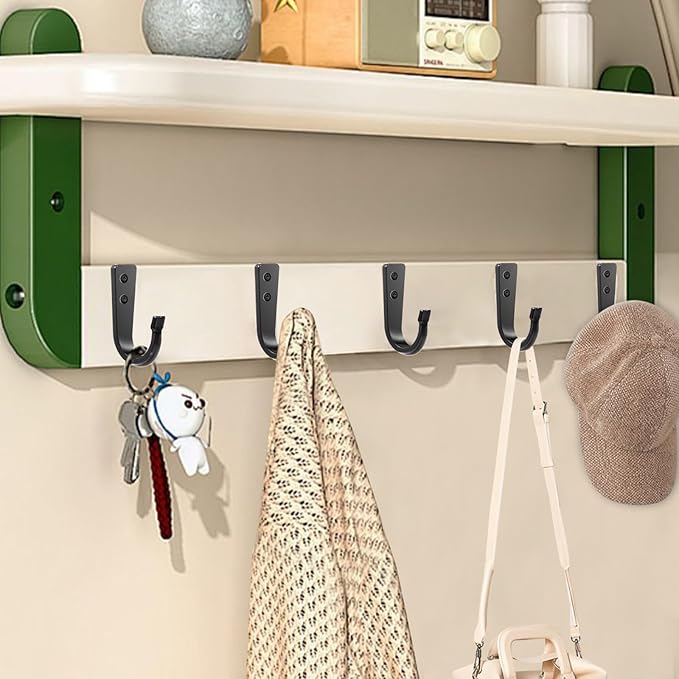 10Pcs Heavy Duty Wall Hooks for Hanging, Large Size Wall Hooks,Coat Hooks, for Backpacks, Coats, Cast Iron Pans and Other Heavy Items (Black Hooks)