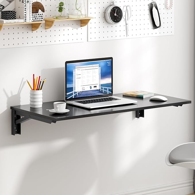 Need Wall Mounted Desk - Heavy Duty Folding Work Table Length 36" Width 20"/Small Space Hanging Desk Perfect Addition to Home/Office/Kitchen & Dining Room AC15CB(9050)