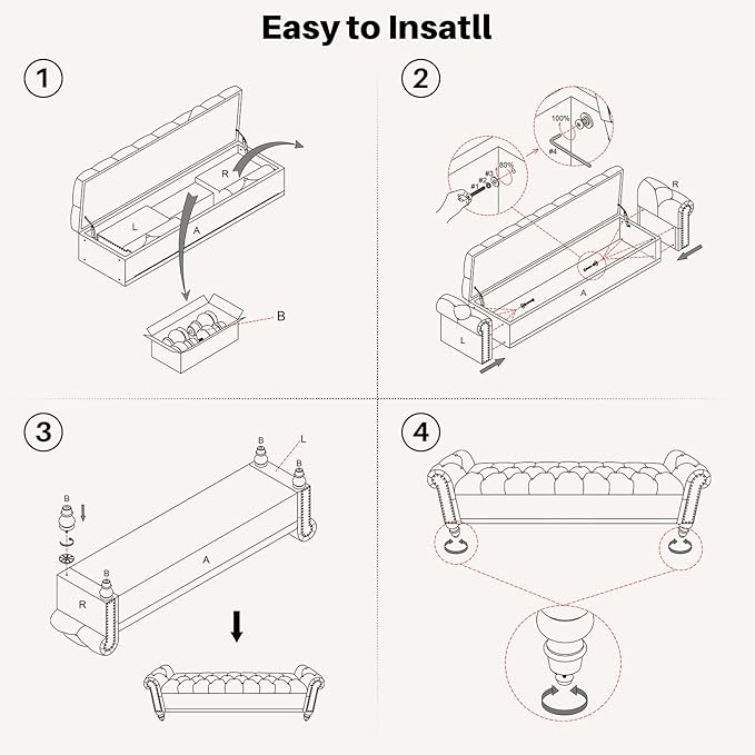 SOFTHION Storage Bench for Bedroom, 67" End of Bed Bench King Size, Upholstered Chenille Storage Ottoman with Tufted Cushioned Rolled Arm Large Storage Space for Living Room Entryway, Light Grey