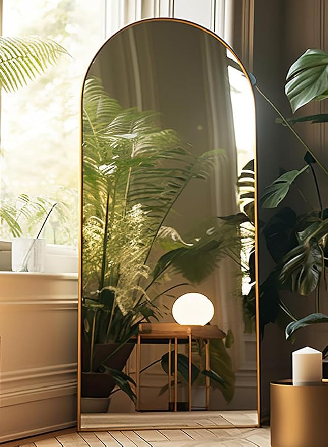 BEVERDY Full Length Mirror, Arched Floor Mirror, 38" x 77" Oversized Full Length Mirror, Freestanding, Full Body Mirror, Arch Mirror Full Length, Wall Mounted Mirror for Bedroom, Gold