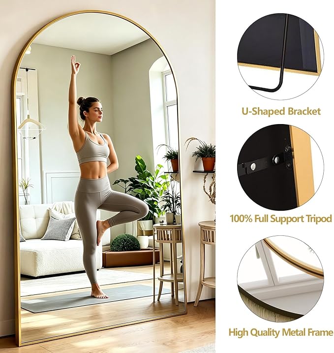 DMWOODFL 46"x90" Extra Large Arched Full Length Gold Mirror - Aluminum Alloy Frame, Standing/Leaning/Wall Mounted, Modern Home Decor for Bedroom, Living Room, Cloakroom