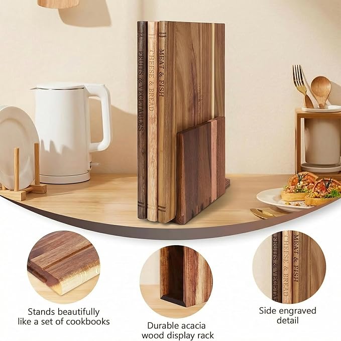 Solid Acacia Wooden Cutting Boards That Look Like Books, Decorative Book Shaped Cutting Board Library Set for Kitchen, Unique Gift for Book Lovers & Home Cooks (Mixed color 4)