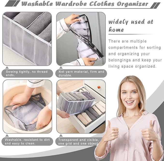 9 Pack Wardrobe Clothes Organizer for Drawers, Foldable Clothes Drawer Mesh Separation Box, Drawer Dividers for Clothes Pants Jeans T Shirt (2Jeans+2Bra+(Legging+Shirt+Panties+Sock)*1)